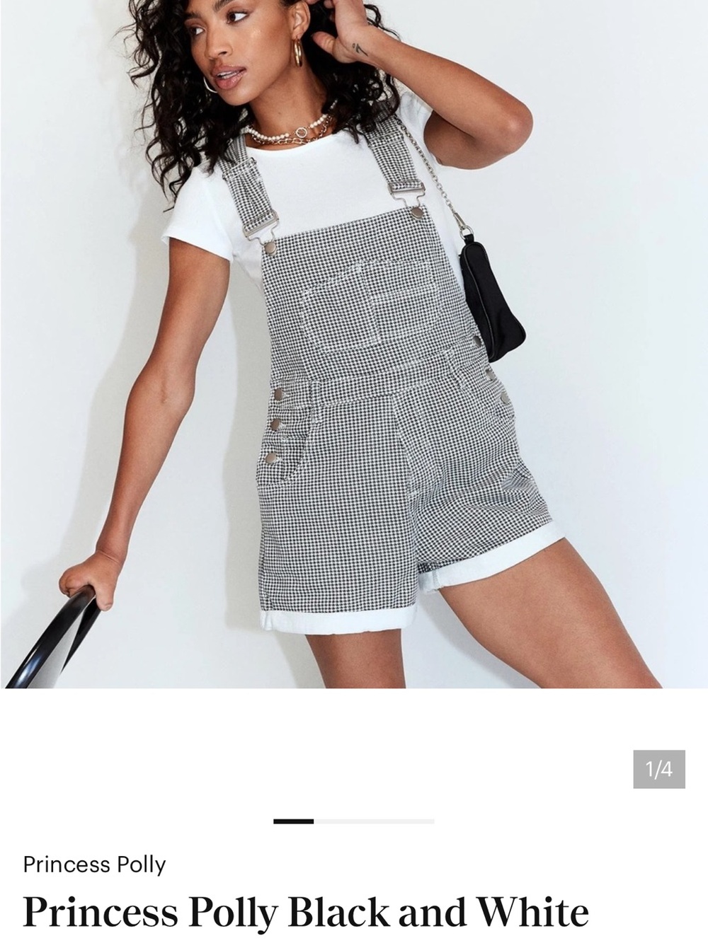 Princess Polly Black & White Gingham Short Denim Overalls